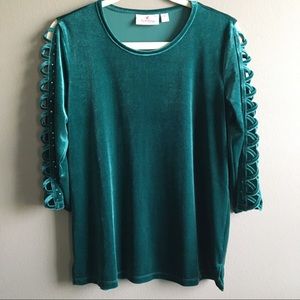 {Quacker Factory} Emerald Embellished Velvet Top S